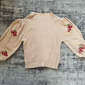 Women's Beige Sweater with Cherry Embroidery